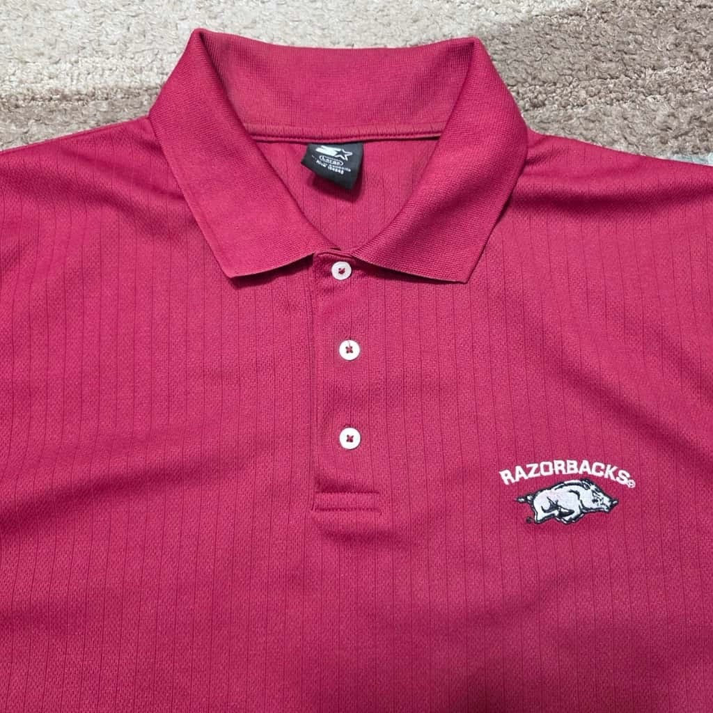 Arkansas Razorbacks Polo Shirt Men’s Large Red Embroidered Hog Logo Starter